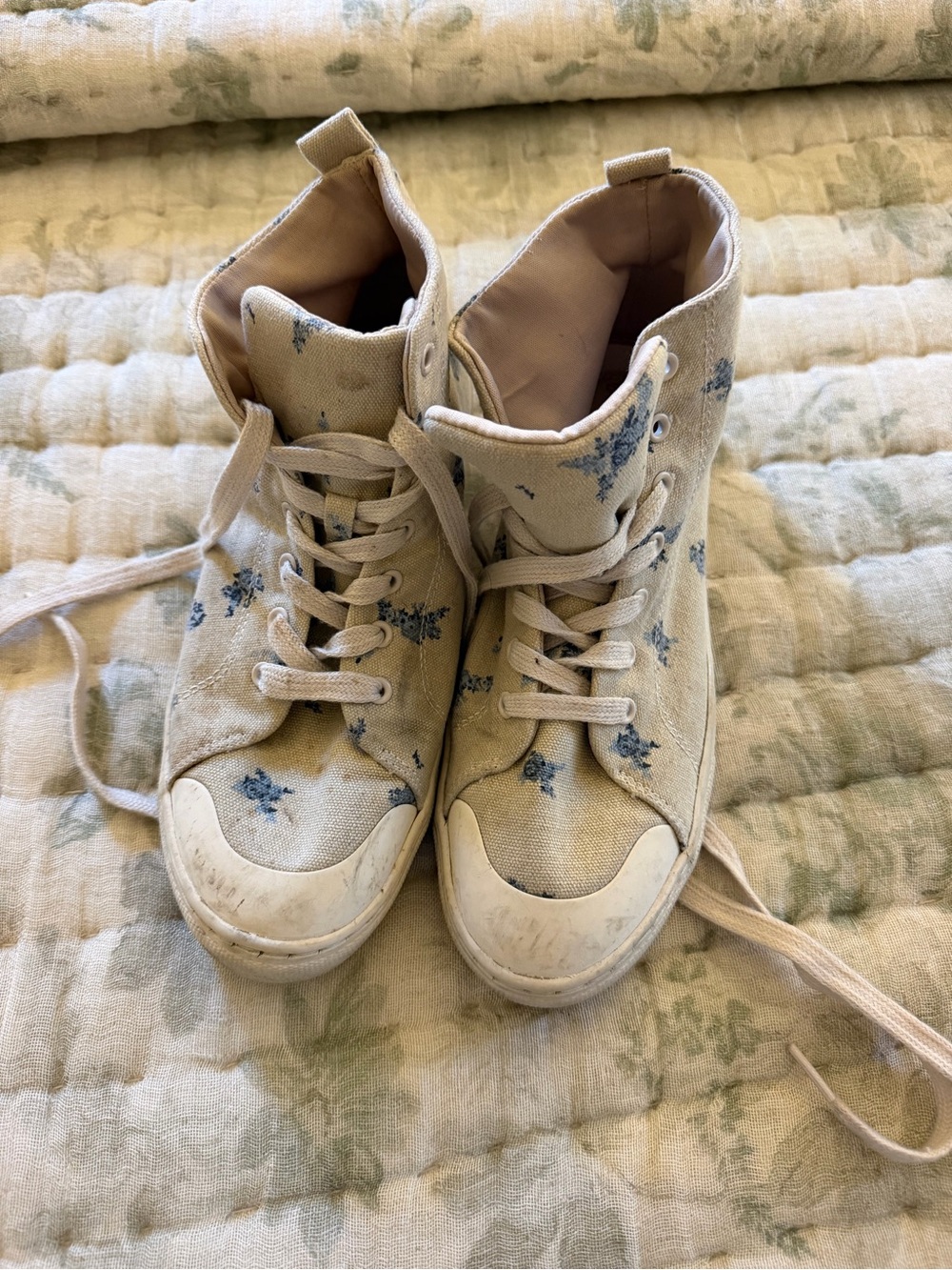 Target Cream Canvas High-Top Sneakers with Blue Floral Accents
